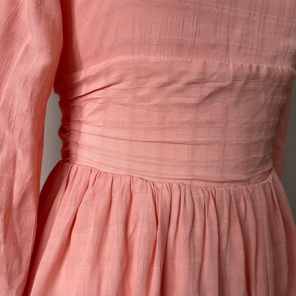 Peach Square Neck Puff Sleeve Mini Dress Back Tie | Size S Baby Doll - Picture 10 of 11